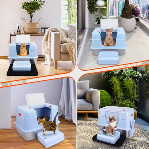 Stainless Steel Litter Box with Lid (Blue(With Mat&Step))