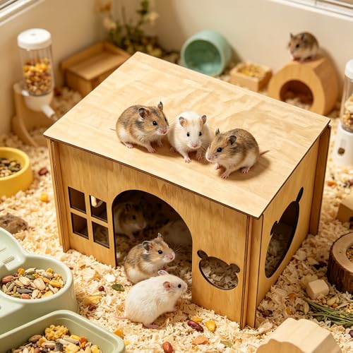 Large Sturdy Wooden Rabbit Castle Hideout with Spacious Balcony (Brown Style 2 / Large)