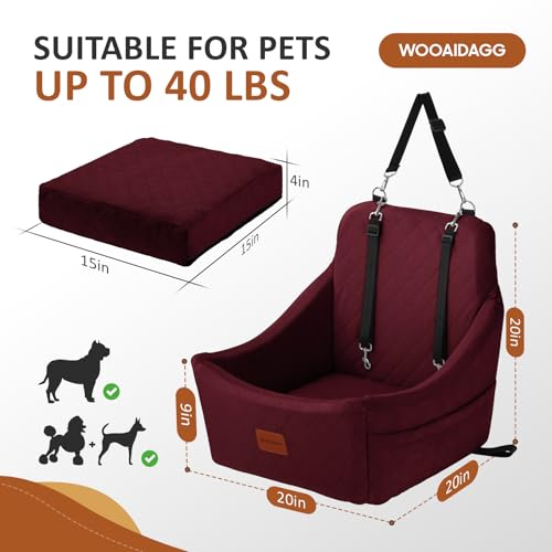 Dog Car Seat for Medium Sized Dogs Up to 40lbs (Red)