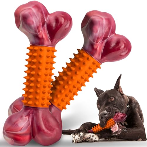 2 Pack Tough Dog Toys for Aggressive Chewers (2 PC-Peanut Butter-Orange)