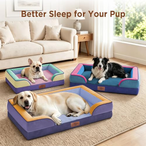 Orthopedic Dog Bed for Extra Large Dogs with Bolster (42.0"L x 30.0"W x 8.5"Th / Enchanted Cove)