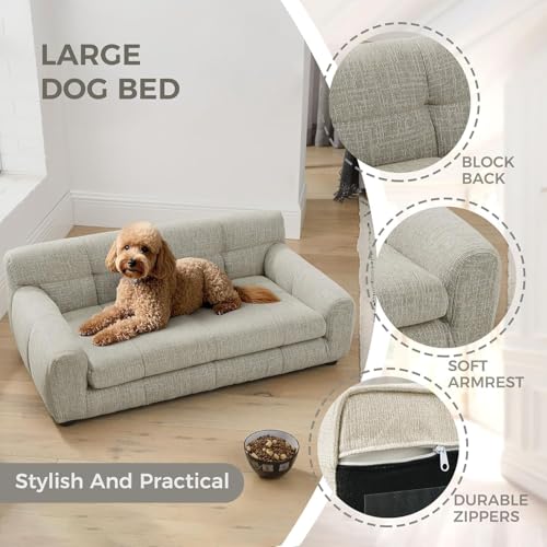 Dog Couch Bed (38 inch / Beige Linen)