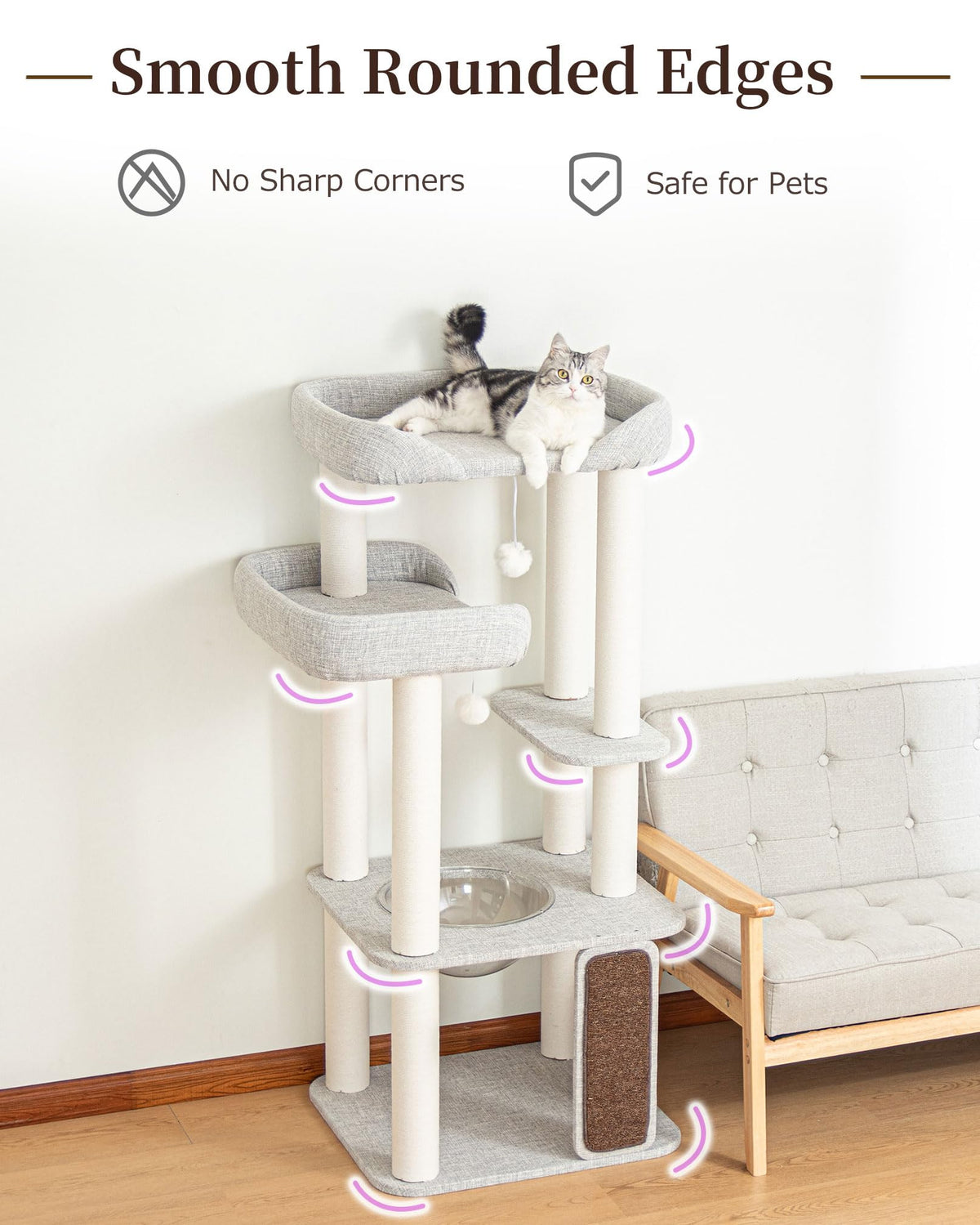 53" Cat Tree Tower for Large Cats (Gray 53'')