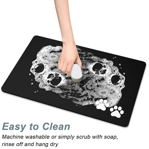 Dog Food Mat 12" x 19" Footprint Absorbent Dog Cat Bowl Mat for Food and Water (A-Black Footprint / 19"L x 19"W)
