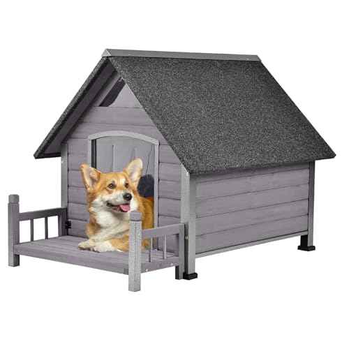 Dog House Outdoor Waterproof Dog Kennel for Small to Medium Size Dogs Doghouse Puppy Shelter with Elevated Floor for Winter (Grey-A / Medium)