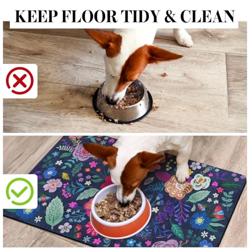 Dog Food Mats for Floors (Navy / 20"L x 12"W)