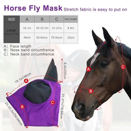 Horse Fly Mask with Ears (Purple / Medium (for 13hh-15hh))
