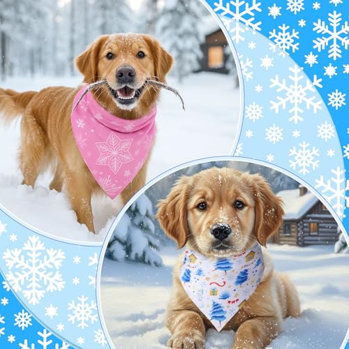 50 Pcs Winter Bandanas Bulk for Dogs Snowflake Cats Bandanas Charm Soft Triangle Bibs Adjustable Scarf for Small Medium Large Pets Winter Costume (Winter / 25.6 x 17.7 x 17.7 Inch)