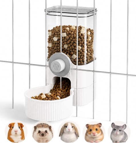 41 oz Hanging Gravity Feeder for Small Animal Cages Rabbit & Guinea Pig (White)