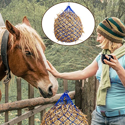 4 Pcs Slow Feed Hay Net Feeder Hay Bag for Horses Slow Feeder 40 Inch Length with 2 Inch Holes Hanging Horse Feed Net for Goat Cattle Equine Stalls Barn Supplies (Blue)
