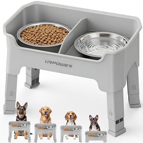 Mess Proof Elevated Dog Bowls (Light Grey / Medium)