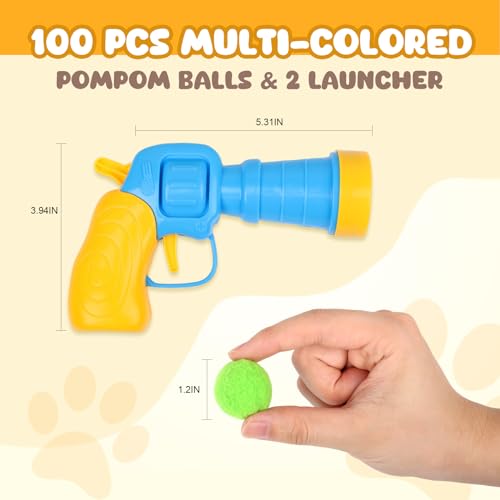 50Pcs Cat Toys Pom Pom Balls with 1 Launcher Set (1 launcher & 50 balls)