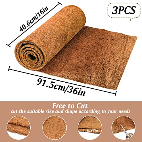 3 Rolls Reptile Carpet 16x36 Inch Coconut Fiber Mat for Tank Bedding (3 Pcs (16X36in))