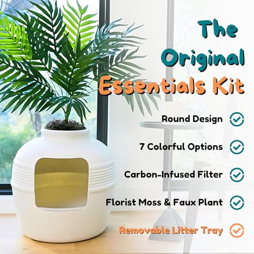 Original Hidden Litter Box Planter (Palm Plant / Essentials Kit / Soft White)