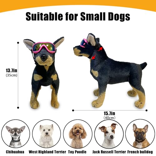 Dog Goggles Small Breed Dog Sunglasses Doggy UV Protection Glasses (Pink Frame Red Lens)