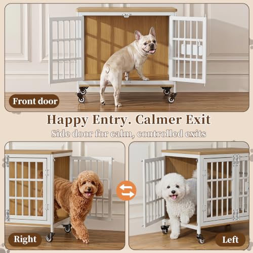 Heavy Duty Dog Crate Furniture with Personalized Name Tag (White / 26.8"L x 20.9"W x 23.2"H)