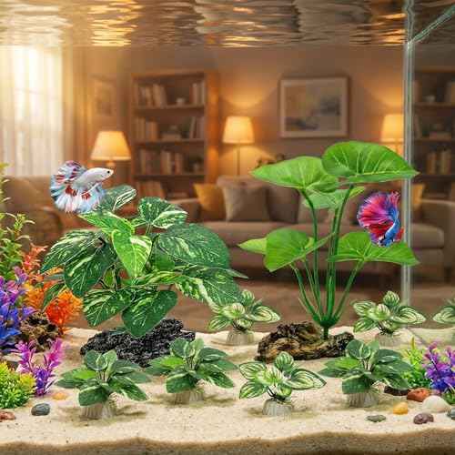 10 PCS Aquarium Decorations Silk Aquarium Plants Betta Fish Tank Decor (D（green 10 Pack）)