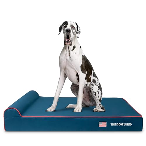 The Dog’s Bed Orthopedic Memory Foam Dog Bed with Headrest XXL 6 (Blue with Red Trim US Flag / XXL (54"L x 36"W x 6"Th))
