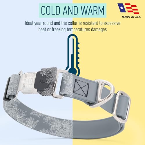 Biothane Waterproof Dog Collar with Herm Sprenger Black Stainless Steel Quick Release Buckle (W 1" x L 15"-25" / Battleship Gray)