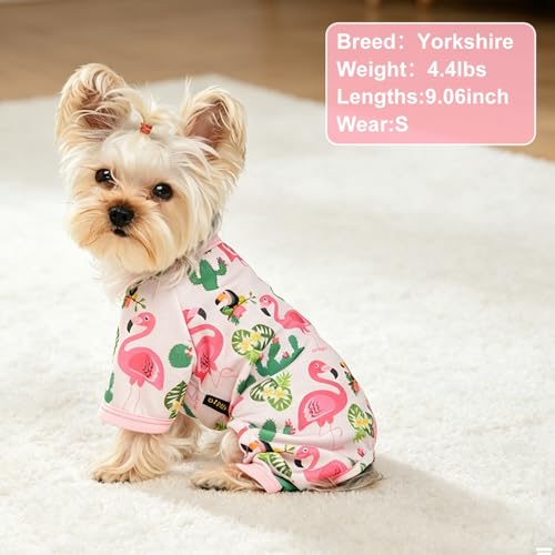 Dog Pajamas Pjs Spring Summer Dog Clothes for Small Dogs Girl (Tropical Flamingo / Medium(6-9lb ))
