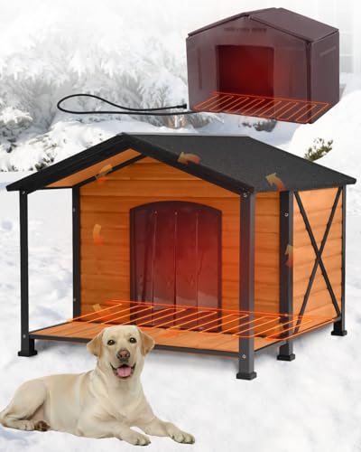 Heated Dog House for Outside Weatherproof Large Dog Kennel with Heating Pad Anti