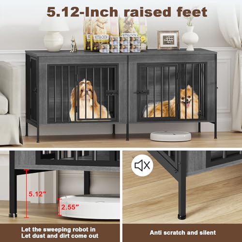55.12" Dog Crate Furniture for 1 or 2 Dogs (Dark Grey / 55.12"L x 20.47"W x 26.18"H)