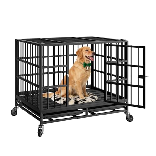 37 Inch Heavy Duty Dog Crate with Wheels (37.0"L x 25.2"W x 27.8"H)