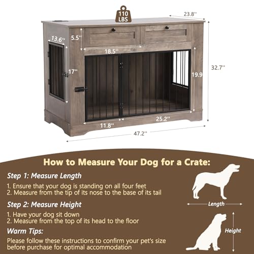 Large Dog Crate Furniture (Gray / 47.2"L x 23.8"W x 32.7"H)