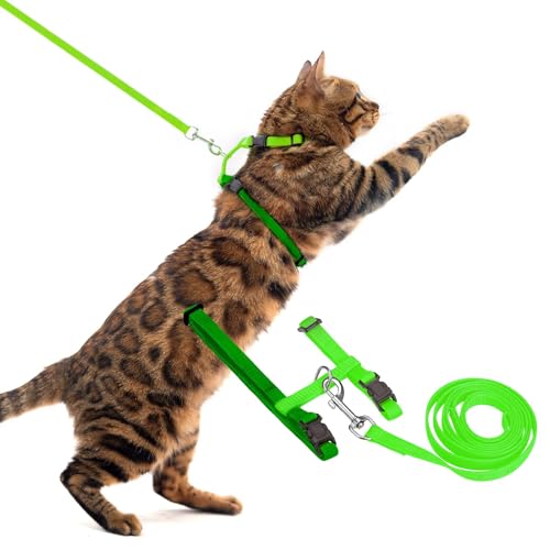 Adjustable Cat Harness and Leash Set Escape Proof Kitten Strap Collar for Walking Travel (Medium / Green)