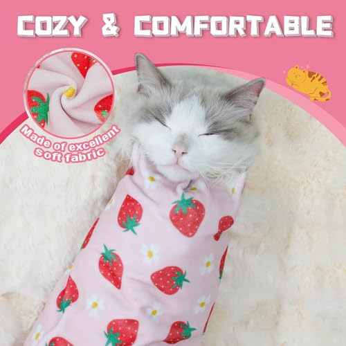 Cat Grooming Wrap for Nail Trimming (M-21.6in ( Weight:＜ 6lbs ) / Srawberry)