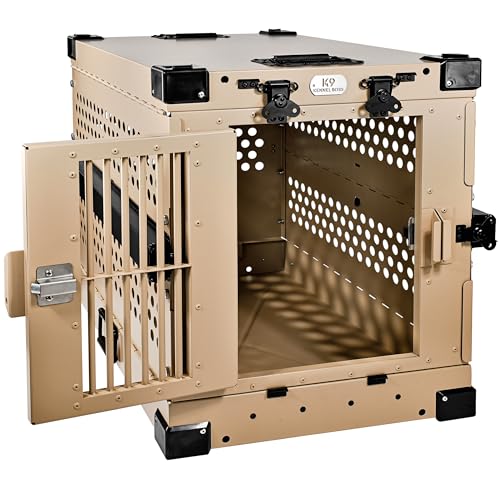 Aluminum Collapsible Dog Crate (Tan / 30.6"L x 22.8"W x 25.7"H)