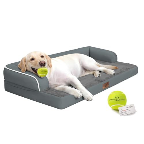 Waterproof XXL Dog Bed with Bolster for Extra Large Dogs (Dark Grey / 45"L x 35"W x 8"Th)