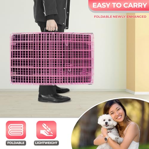 24" Foldable Metal Dog Crate (Pink)