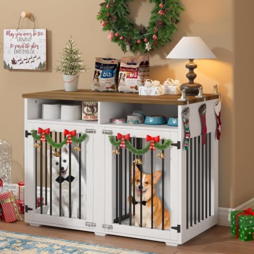 Furniture Dog Crate for 2 Dogs (White / 40.9"L x 23.6"W x 35.0"H)