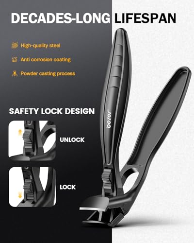 Toe Nail Clippers for Thick Nails for Seniors with Safety Lock (Black / Medium)