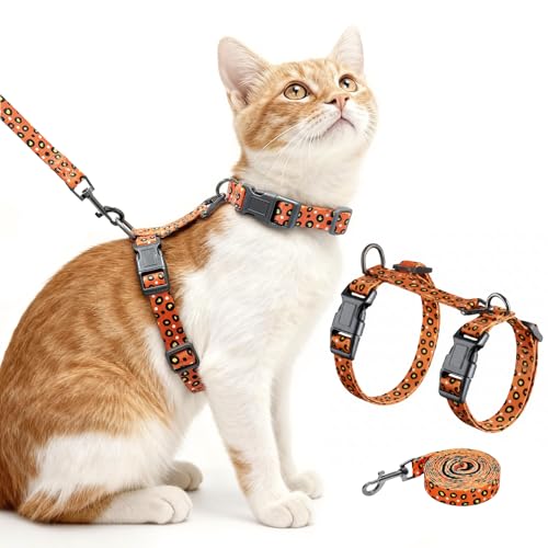 Cat Harness and Leash Set (Vibrant Leopard Orange / Small (4-10 lb))