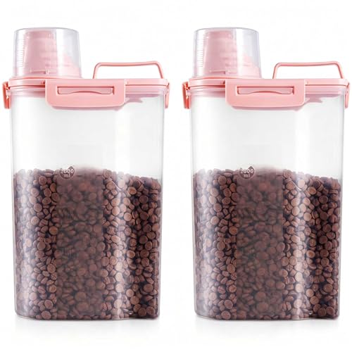 2 Pack 2.5lb Pet Food Storage Container with Measuring Cup (pink & pink)