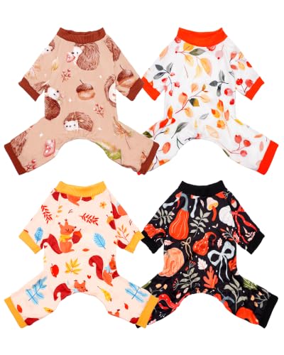 4 Pack Dog Pajamas Fall Pumpkin for Small Dogs (Medium)