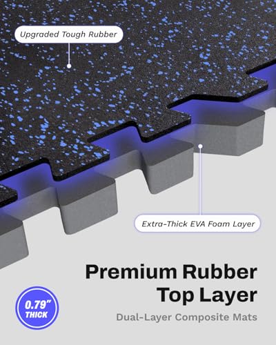 0.79" Thick Gym Flooring for Home Gym (Black/Blue / 24 Sq Ft (6 Tiles))
