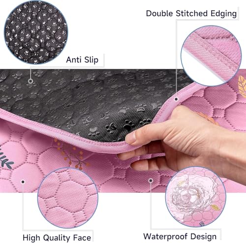 Washable Pee Pads for Dogs Large 24" x 72" 2 (Leaves - Pink / Runner 24x72 Inch (Pack of 2))