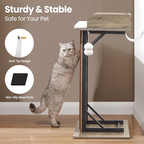 Modern Wood Cat Tree Tower for Indoor Large Adult Cats with Big Perch Bed (Greige1 / 33.8 Inches)