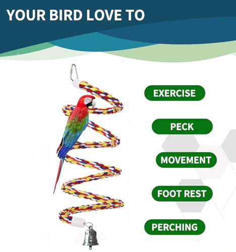 2Pcs 43'' Bird Rope Perches Birdcage Swing Toys 100% Cotton Natural Bird Perch Peck (43'x2pcs)