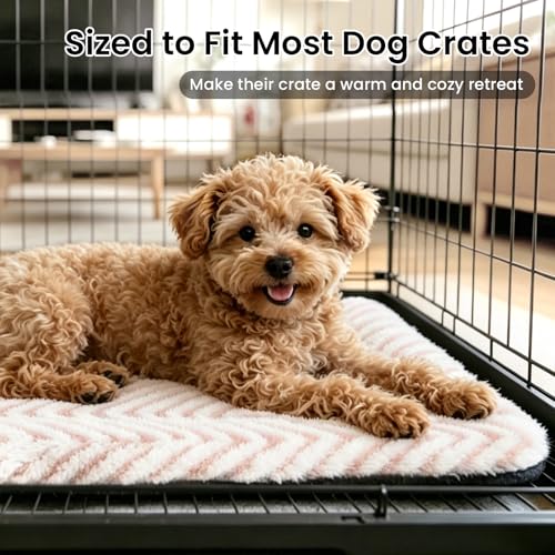 Cat Beds for Indoor Cats Washable Cat Mat Bed Flat Dog Crate Pad (22''L x 13''W x 1.5''Th / V: Chevron Pink)