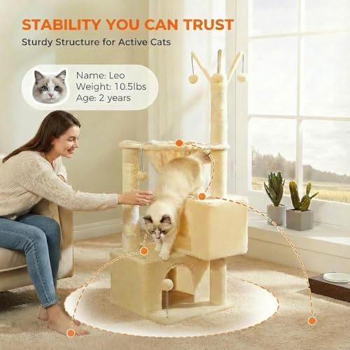 Cat Tree 45" for Indoor Cats (Beige / 45 inches)