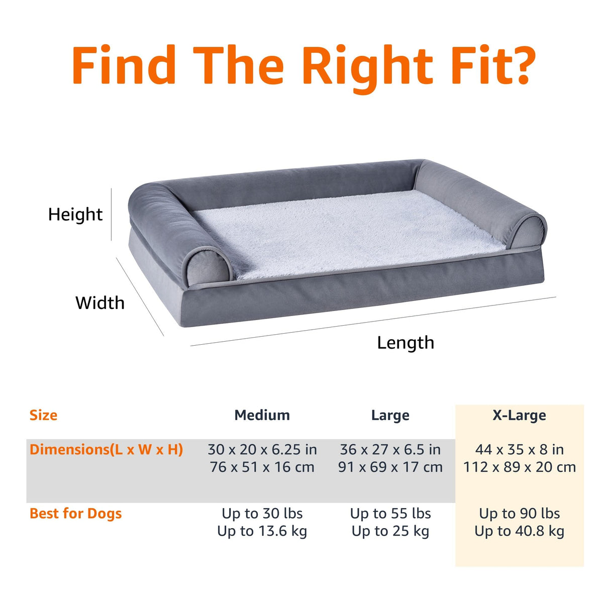 Living Room Couch Dog Bed with Premium Foam (Sofa-Style Bed / Extra Large / Grey)