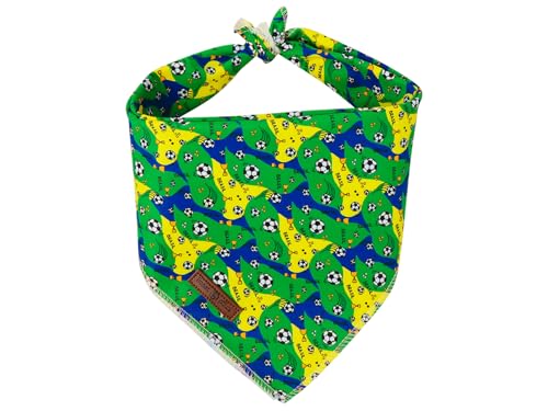Summer Football Dog Bandana Washable Cotton Handkerchief Scarf Triangle Football Club Game Bandana Bandana for Small Medium Dogs Girl Boy (Brazil Football / Small (Pack of 1))