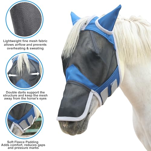 Horse Fly Mask with Ears & Long Nose (Royal Blue / Full)