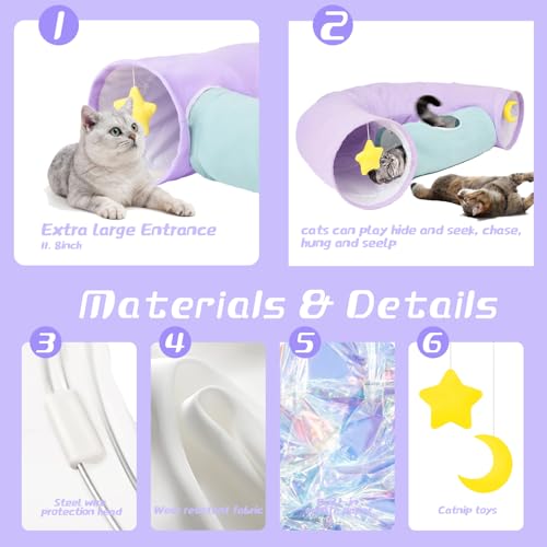 Cat Tunnel Large Indoor Durable Collapsible Interactive Cat Tube with Peek (PurpleBlue)
