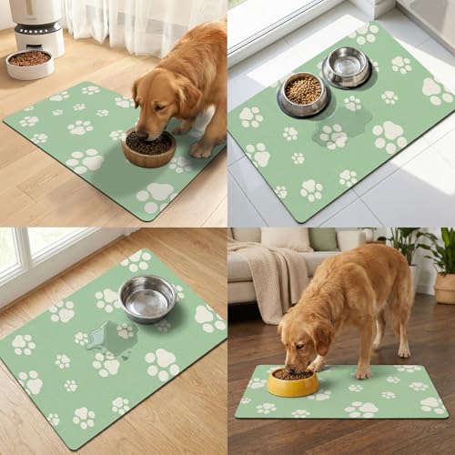 Pet Feeding Mat Dog Cat Food Mat Absorbent No Stains Quick Dry Rubber Bottom Anti (Green-JY / 16"×24")