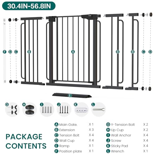 30.4 56.8" Extra Wide Baby Gate (Black / 30.4"-56.8" W x 30.5" H)